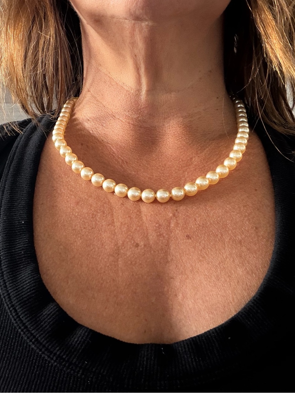 Vintage Single Strand Faux Pearl Necklace with Gold-Tone Clasp